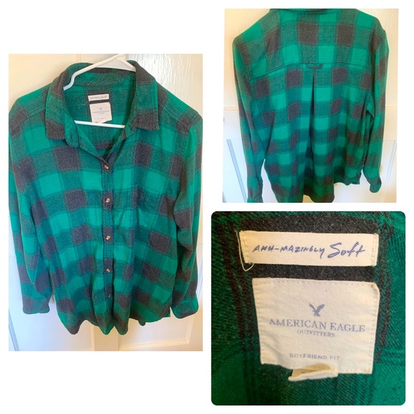 American Eagle Green Plaid Button Up - Picture 1 of 1